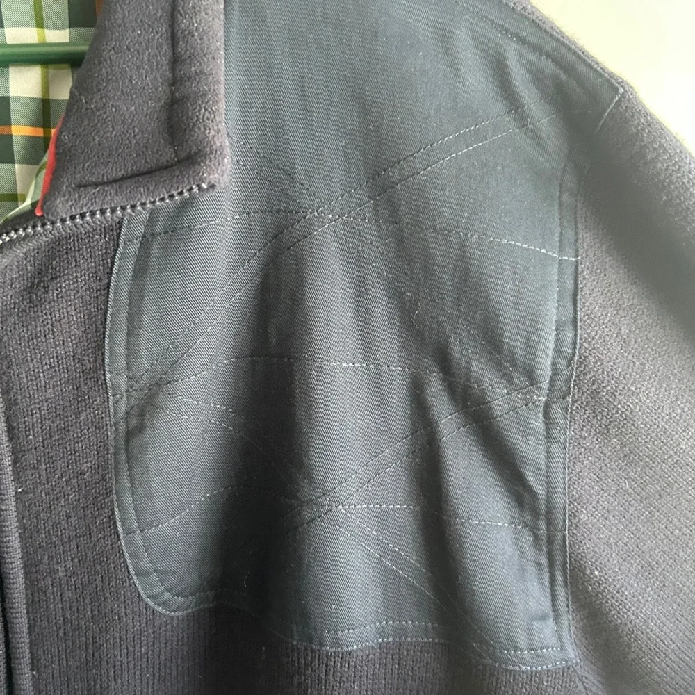 Orvis‎ Foul Weather Large Navy Blue Full Zip Shooting Sweater Plaid Lined Jacket